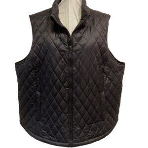 Time & True Womens Black Quilted Vest 2X Lightweight Outerwear With Zipper & Poc